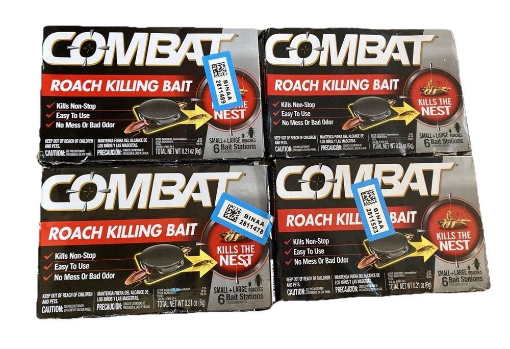 COMBAT Roach Killing Bait Kills Small & Large Roaches Non-Stop 6 Stations 4 Lot